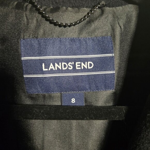 Lands’ End Wool-Blend Wrap Coat – Black Belted Longline Jacket – Size 8 - Picture 4 of 6